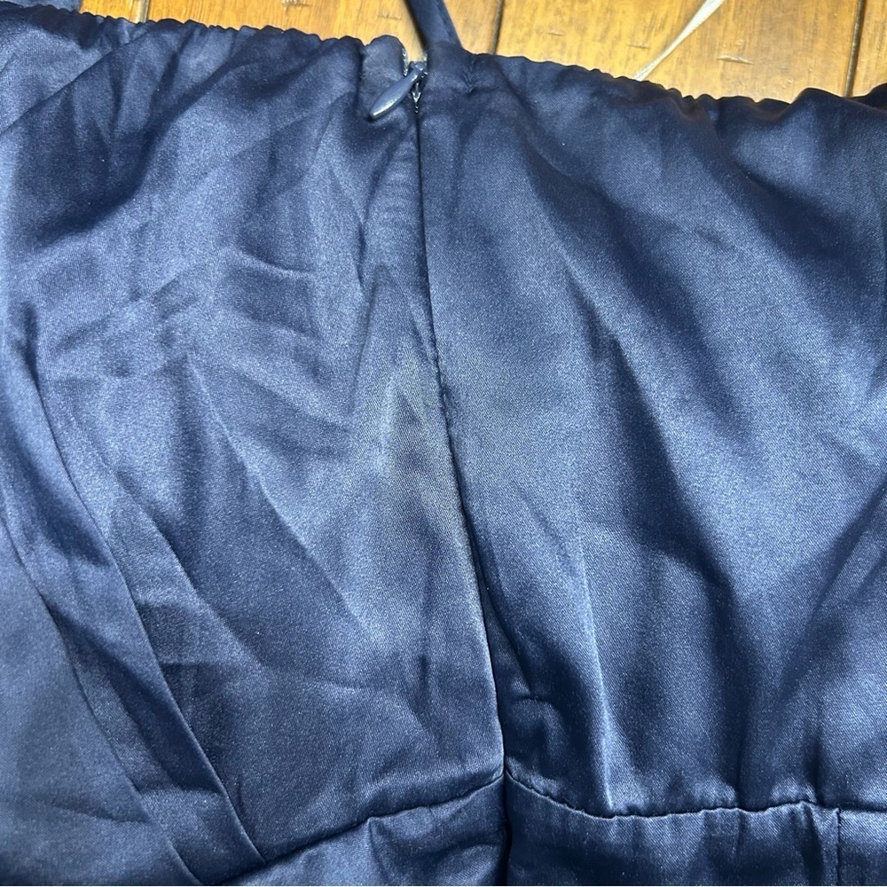 Lulus Law of Attraction Navy Blue One-Shoulder Asymmetrical Midi Dress, Size XS - Picture 12 of 13